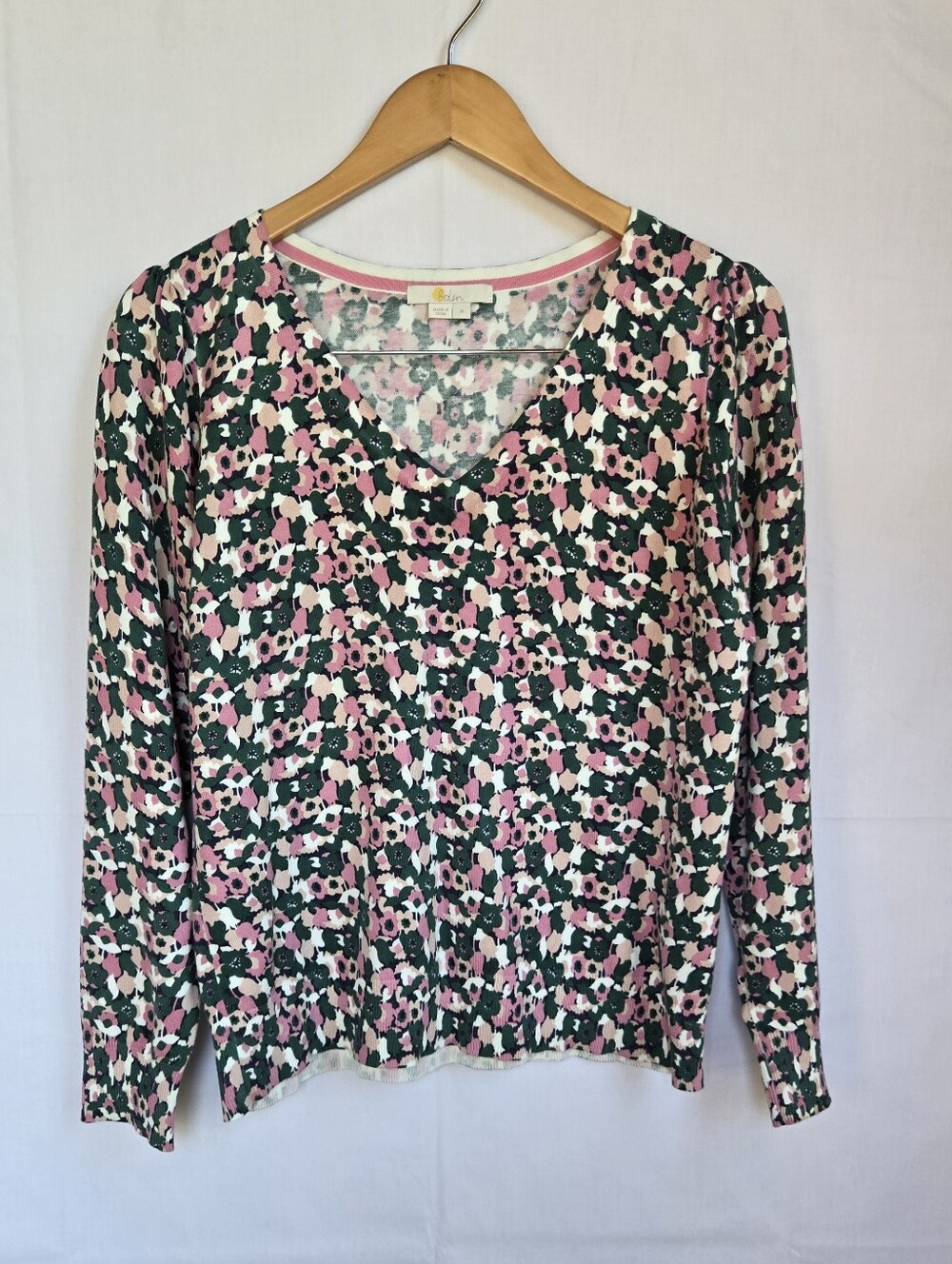 Boden V Neck Cotton Sweater Floral Stretch Multicolor-Size M